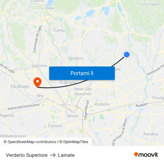 Verderio Superiore to Lainate map