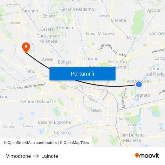 Vimodrone to Lainate map
