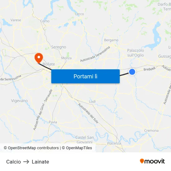 Calcio to Lainate map