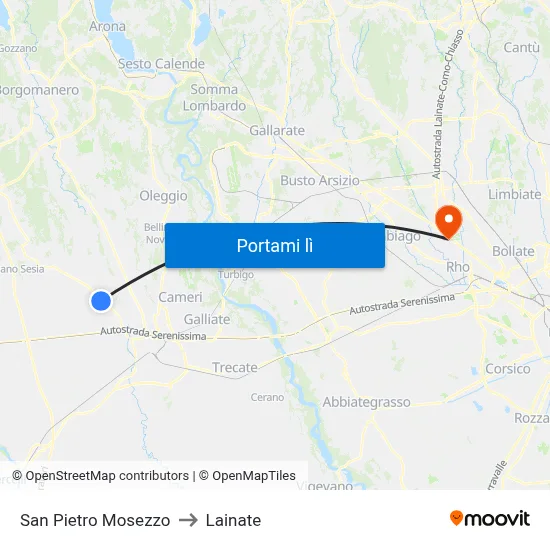 San Pietro Mosezzo to Lainate map