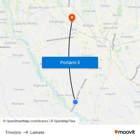 Trivolzio to Lainate map
