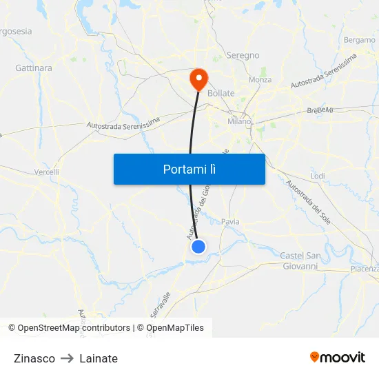 Zinasco to Lainate map