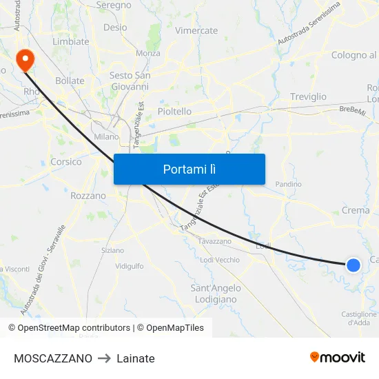 MOSCAZZANO to Lainate map