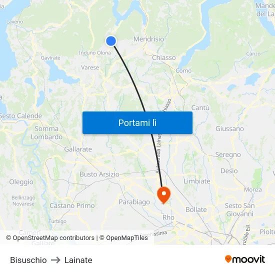 Bisuschio to Lainate map