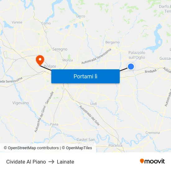 Cividate Al Piano to Lainate map
