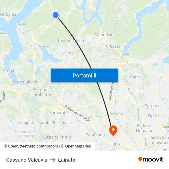 Cassano Valcuvia to Lainate map