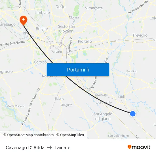 Cavenago D' Adda to Lainate map