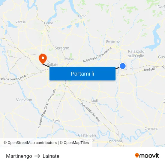 Martinengo to Lainate map