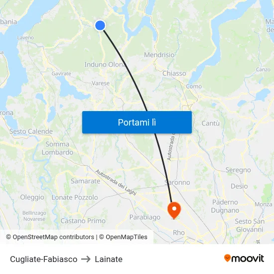 Cugliate-Fabiasco to Lainate map