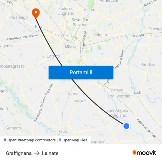 Graffignana to Lainate map