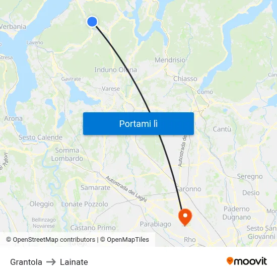 Grantola to Lainate map