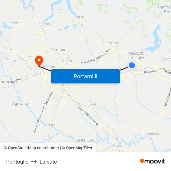 Pontoglio to Lainate map