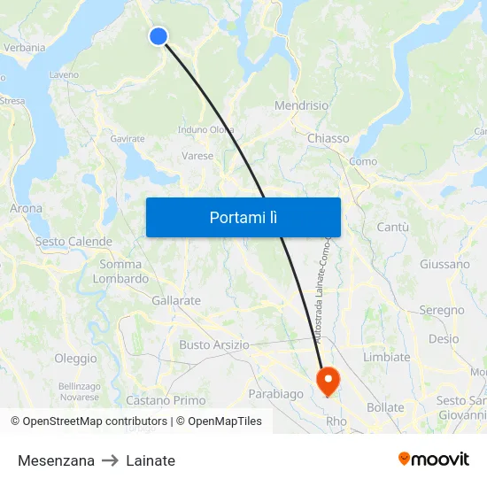 Mesenzana to Lainate map