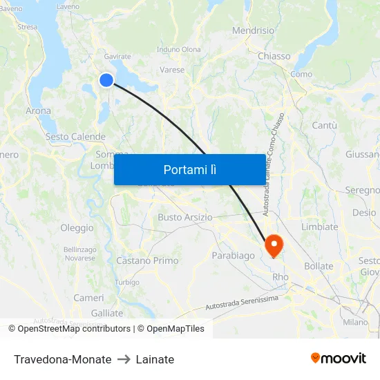 Travedona-Monate to Lainate map