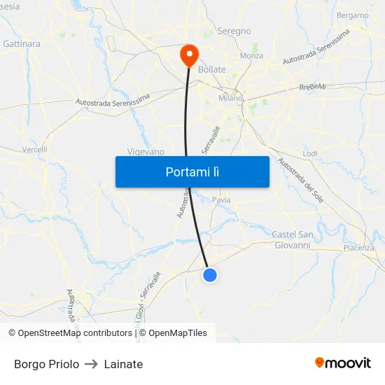Borgo Priolo to Lainate map