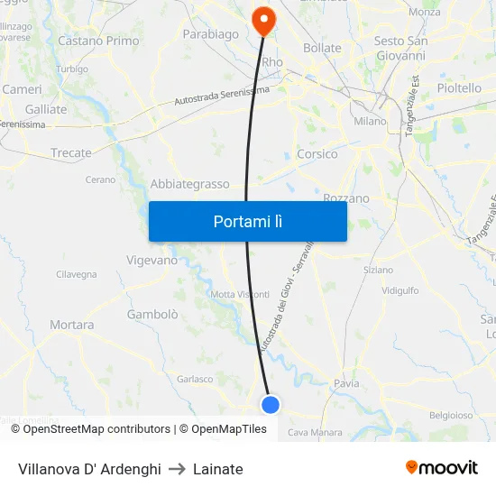 Villanova D' Ardenghi to Lainate map
