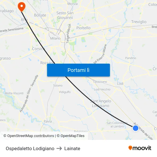 Ospedaletto Lodigiano to Lainate map