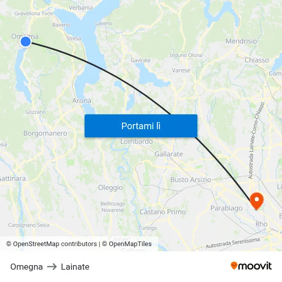 Omegna to Lainate map