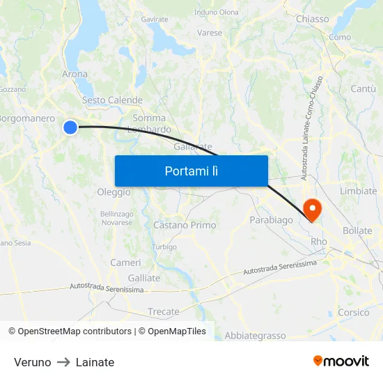 Veruno to Lainate map