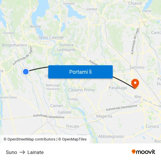 Suno to Lainate map