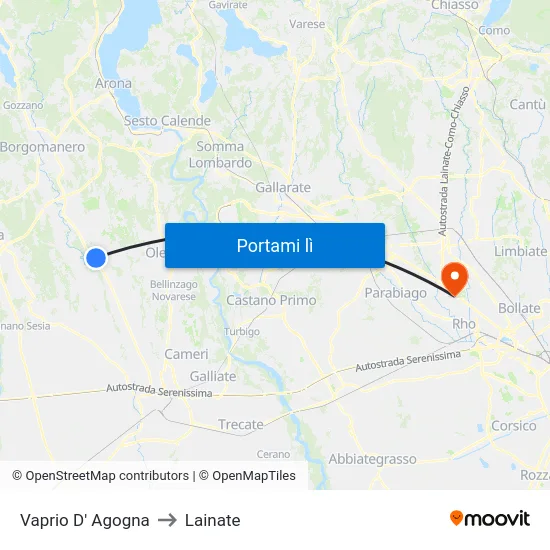 Vaprio D' Agogna to Lainate map