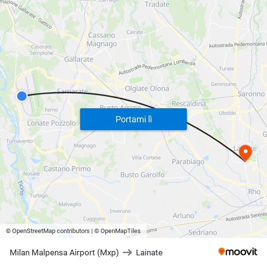 Milan Malpensa Airport (Mxp) to Lainate map