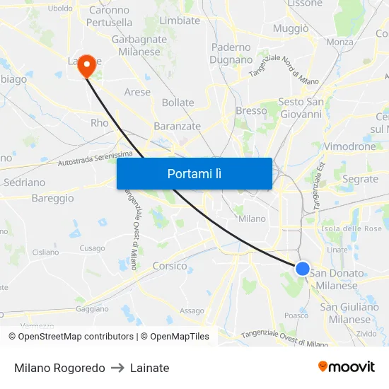 Milano Rogoredo to Lainate map