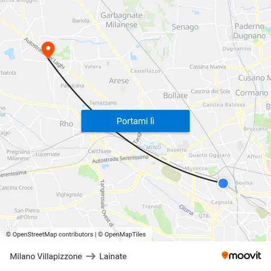 Milano Villapizzone to Lainate map
