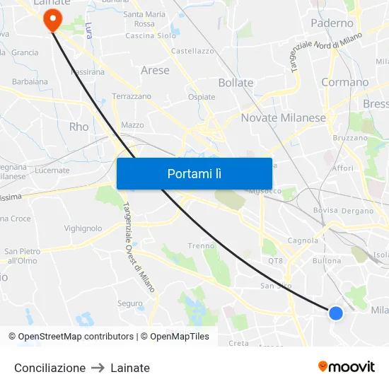 Conciliazione to Lainate map