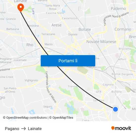 Pagano to Lainate map