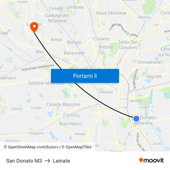 San Donato M3 to Lainate map