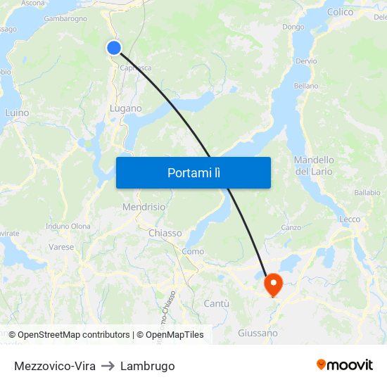 Mezzovico-Vira to Lambrugo map