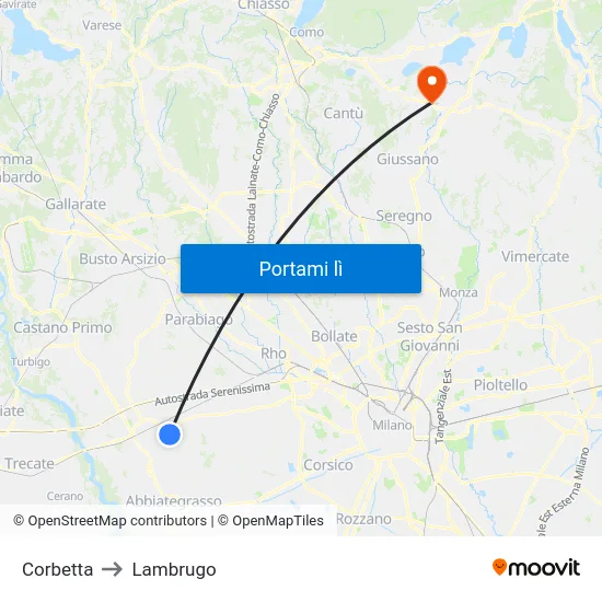 Corbetta to Lambrugo map