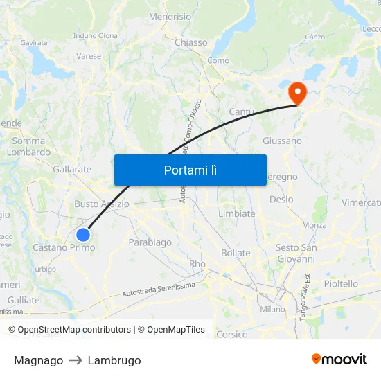 Magnago to Lambrugo map