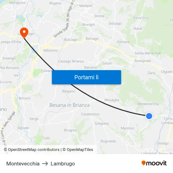 Montevecchia to Lambrugo map