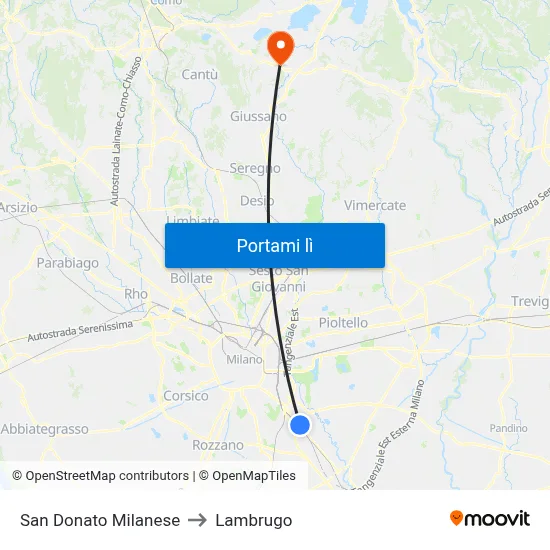 San Donato Milanese to Lambrugo map
