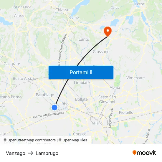 Vanzago to Lambrugo map