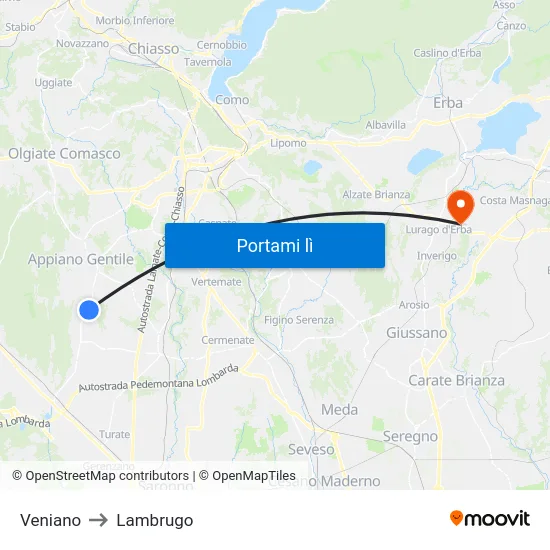 Veniano to Lambrugo map