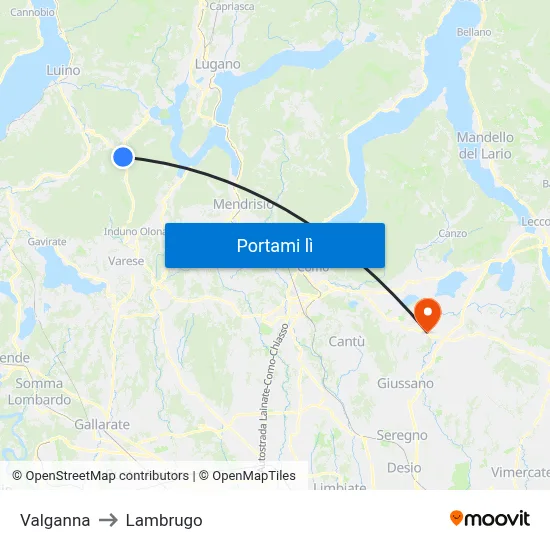 Valganna to Lambrugo map