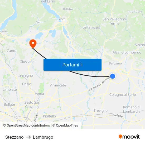 Stezzano to Lambrugo map