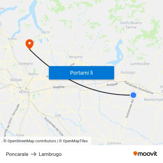 Poncarale to Lambrugo map