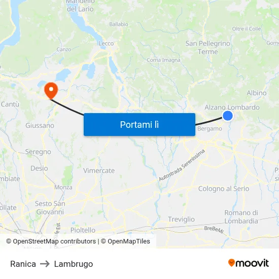 Ranica to Lambrugo map
