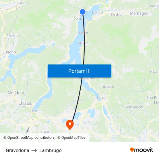 Gravedona to Lambrugo map