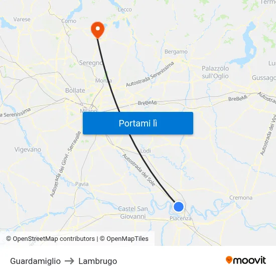 Guardamiglio to Lambrugo map