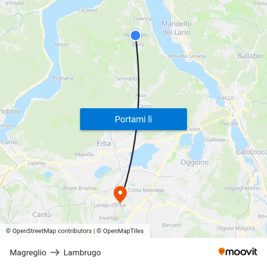 Magreglio to Lambrugo map