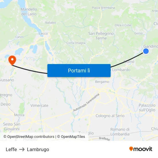 Leffe to Lambrugo map