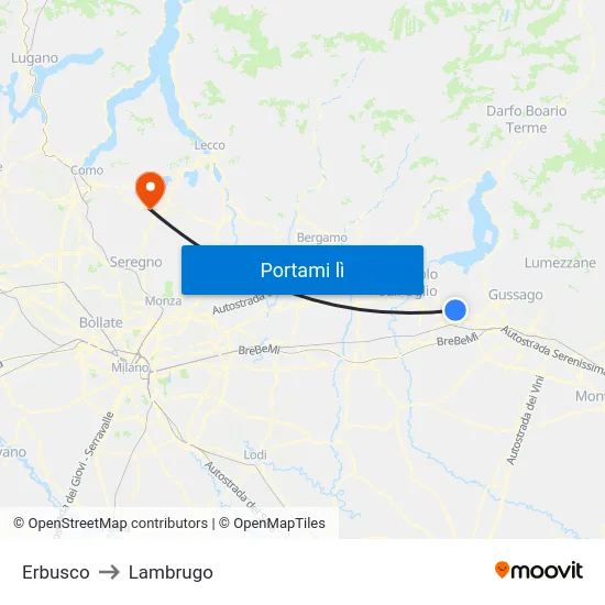 Erbusco to Lambrugo map