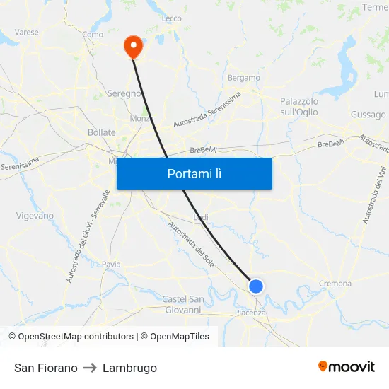 San Fiorano to Lambrugo map