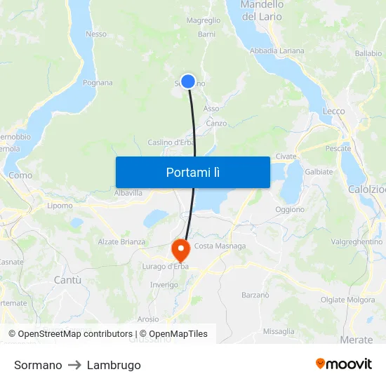 Sormano to Lambrugo map