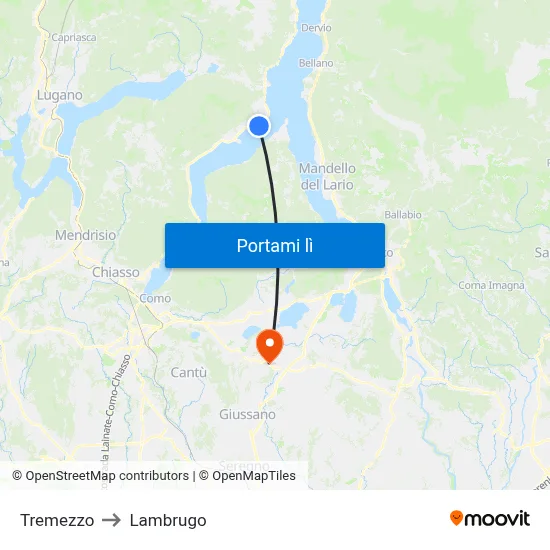 Tremezzo to Lambrugo map